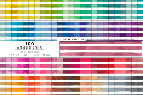 100 Watercolor Stripes Papers