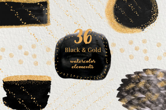 Black Gold Watercolor Shapes and Decorative Elements