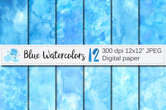 Blue Watercolor Digital Paper Textures and Backgrounds