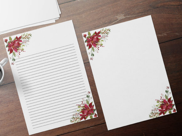 Chistmas Watercolor Flowers Note Paper and Print Templates