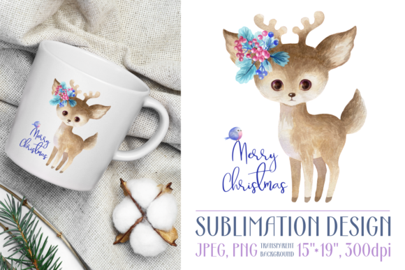 Cute Watercolor Deer. Sublimation Design for Crafts