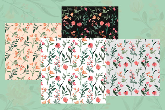 Floral Pattern Digital Paper Watercolor Backgrounds