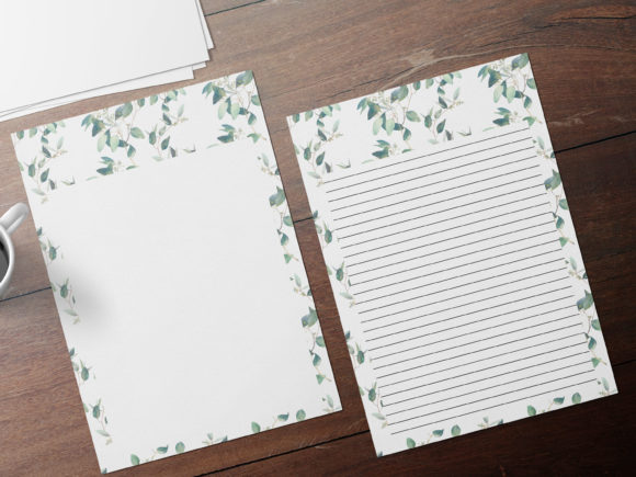 Green Flowers Watercolor Stationery and Print Templates