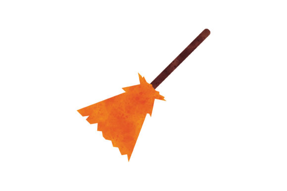 Halloween Watercolor Icon Flying Broom
