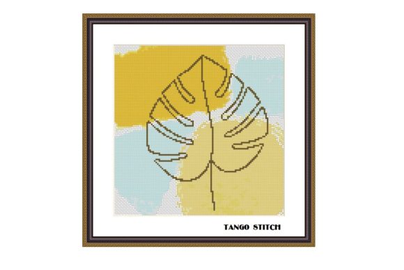 Monstera Leaf Watercolor Cross Stitch and Cross Stitch Patterns