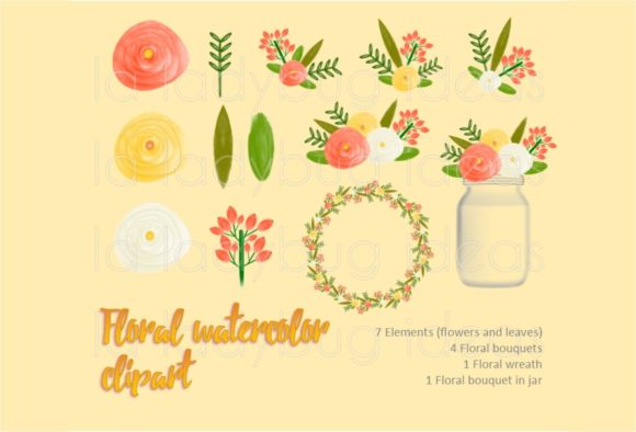 Orange Watercolor Floral Clip Art and Decorative Elements