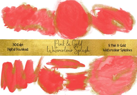 Pink and Gold Watercolour Splash Backgrounds