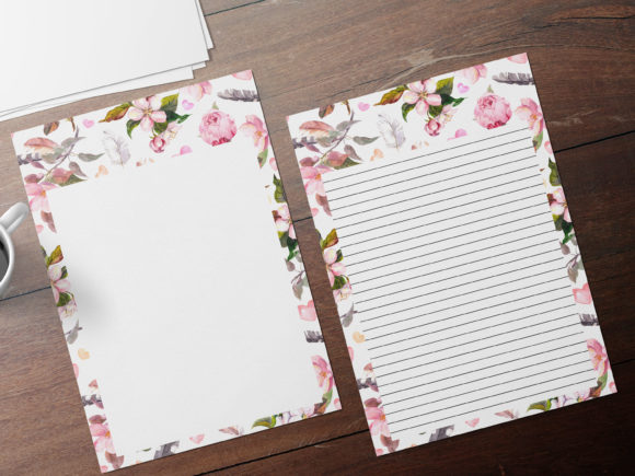 Pink Cotton Watercolor Flower Stationery and Print Templates