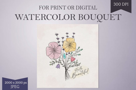 Printable - Watercolor Floral Bouquet and Print Templates