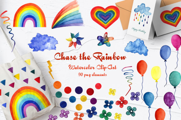 Rainbow Watercolor Clip Art for Decorative Elements