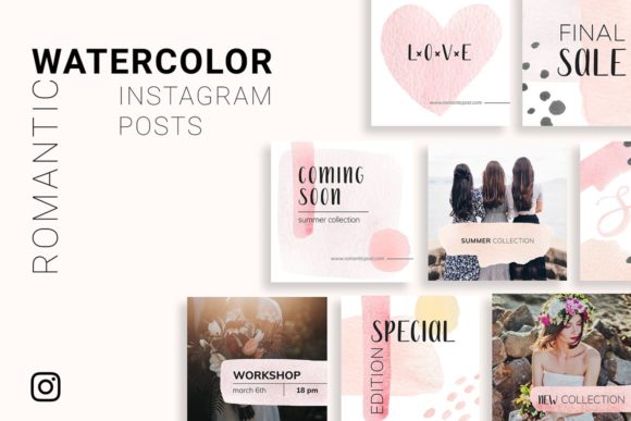 Romantic Watercolor Instagram Posts: Graphic Templates