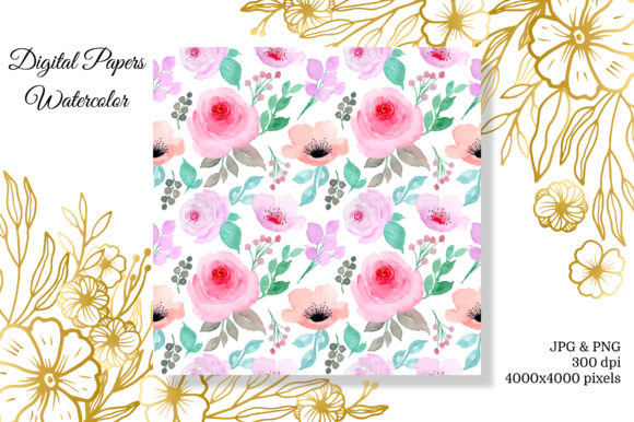 Seamless Pattern Floral Watercolor 13 and Patterns