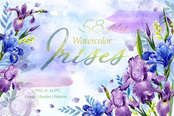 Tender Watercolor Irises Set