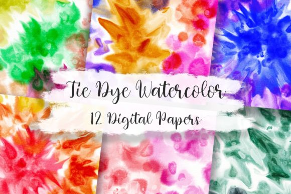 Tie Dye Watercolor Digital Papers and Backgrounds