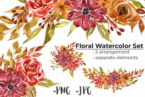 Watercolor Autumnal Floral Arrangement for Crafts