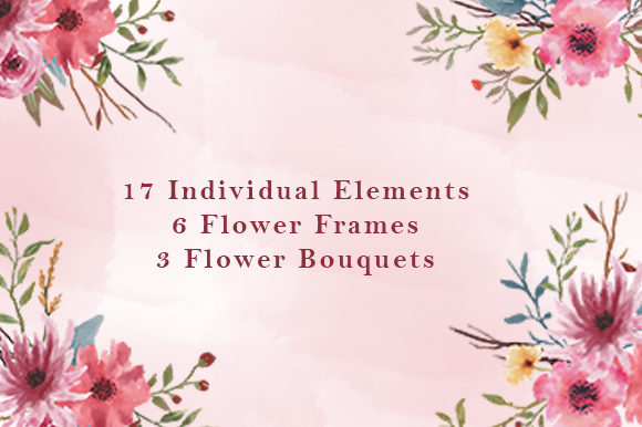 Watercolor Bouquet and Frame for Print Templates