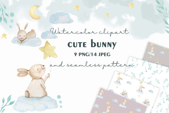 Watercolor Bunny Clipart and Patterns