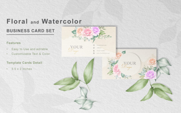 Watercolor Business Cards Set Template and Print Templates