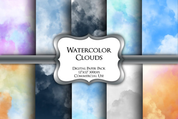 Watercolor Clouds Digital Paper Pack and Backgrounds
