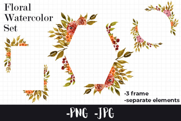 Watercolor Floral Autumn Frame Bouquet Crafts