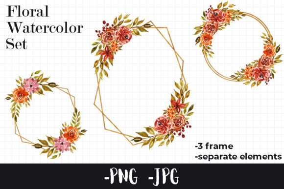 Watercolor Floral Autumn Frame Set for Crafts