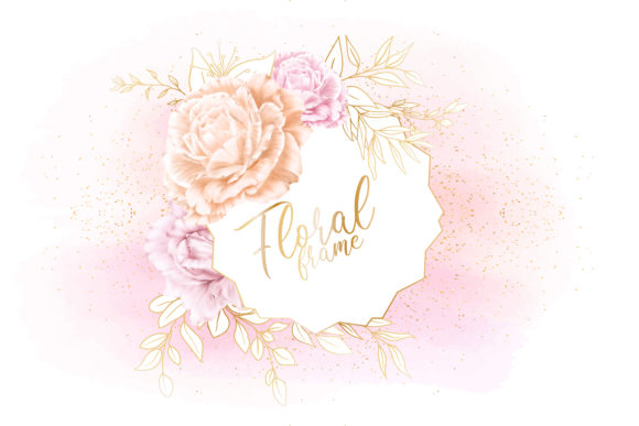 Watercolor Floral Frame with Gold and Print Templates