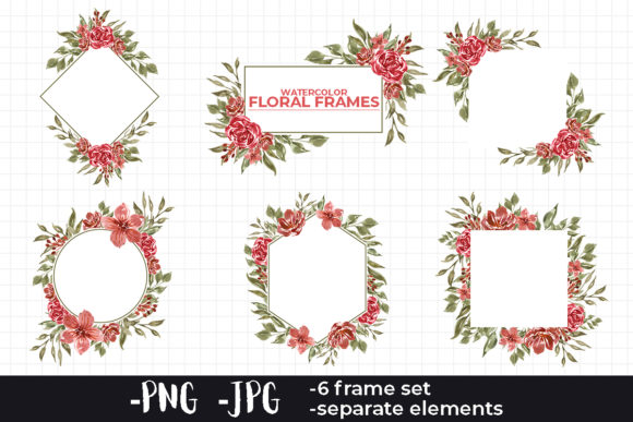 Watercolor Floral Frames Set for Crafts