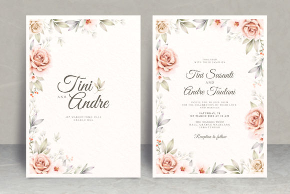 Watercolor Floral Wedding Card Set Theme Print Templates