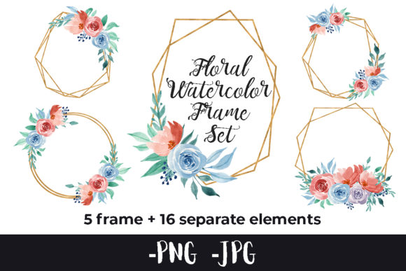 Watercolor Flower Rose Frame Set