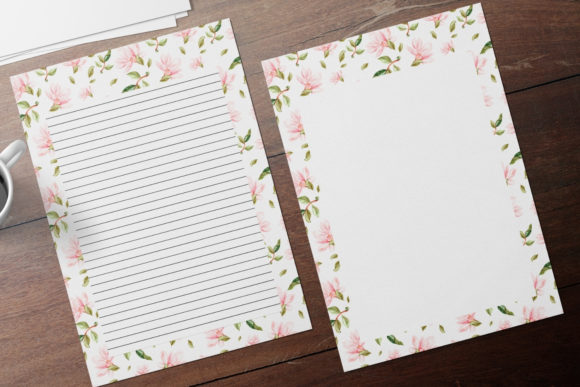 Watercolor Magnolia Stationery Set Print Templates