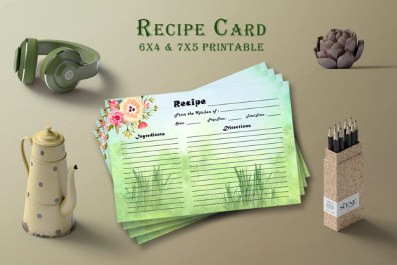 Watercolor Recipe Card Template V25 Print Templates