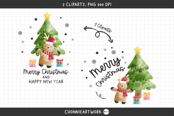 Watercolor Reindeer with Santa Hat Png for Crafts
