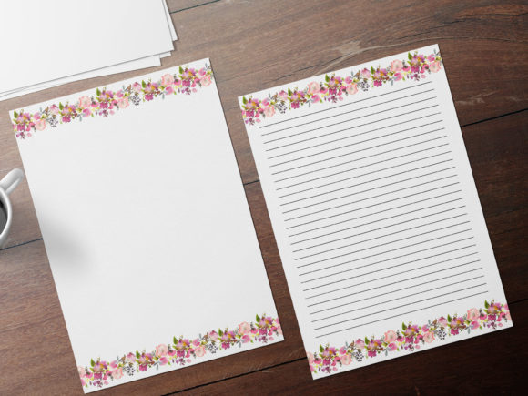 Watercolor Roses Border Stationery Set Print Templates