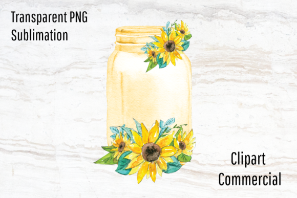 Watercolor Sunflower Mason Jar Clipart and Graphic Templates