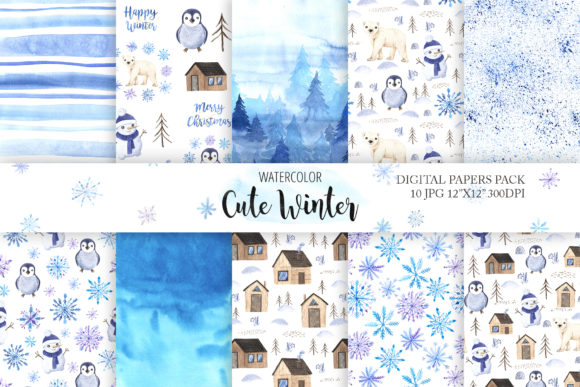 Watercolor Winter Digital Papers Pack