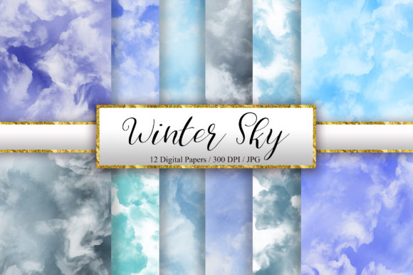 Winter Sky Watercolor Digital Papers and Backgrounds